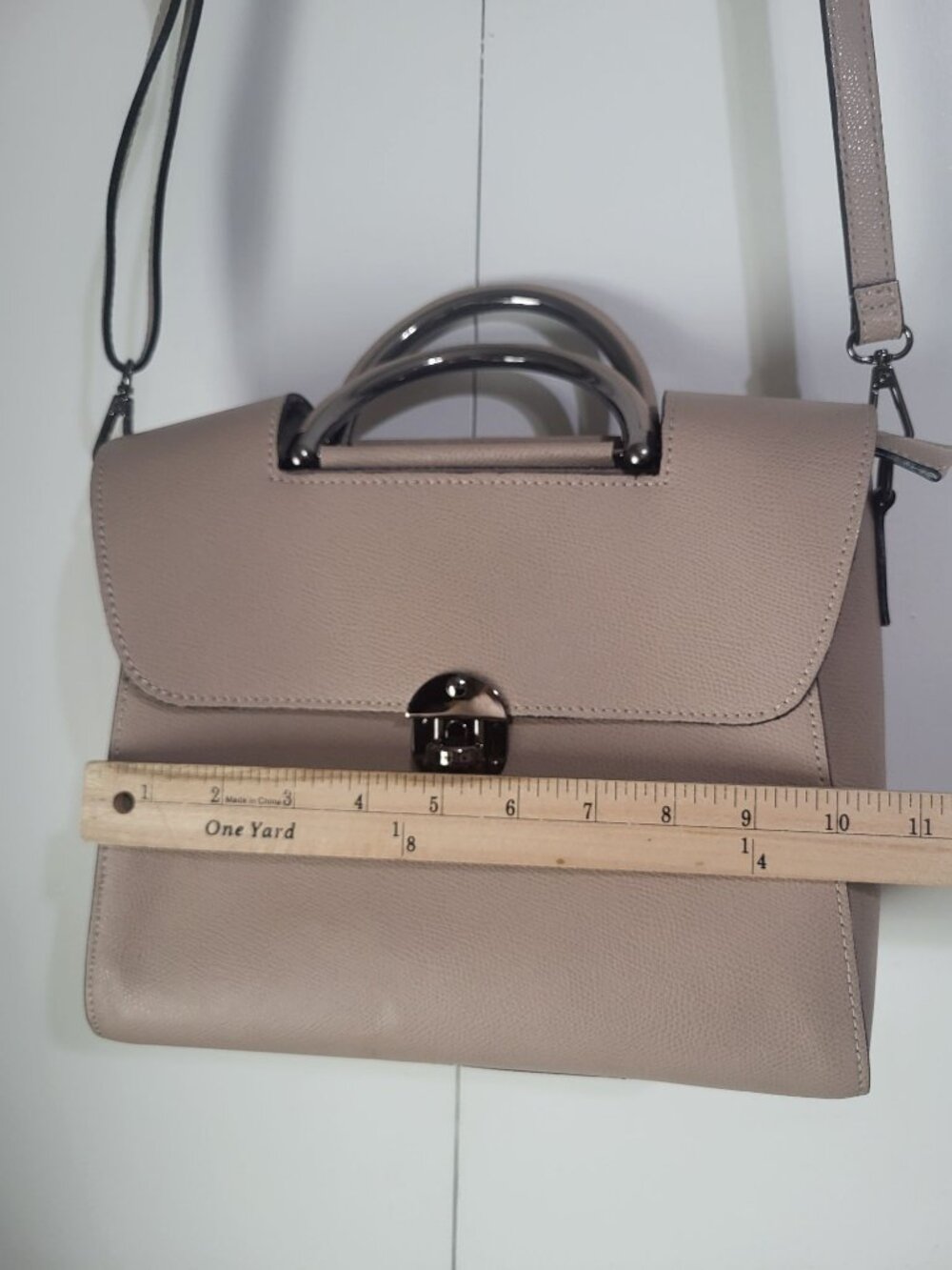 Piumelli Milano Italy Double Top Handle Leather Bag Neutral Silver Tone Hardware - Picture 5 of 12